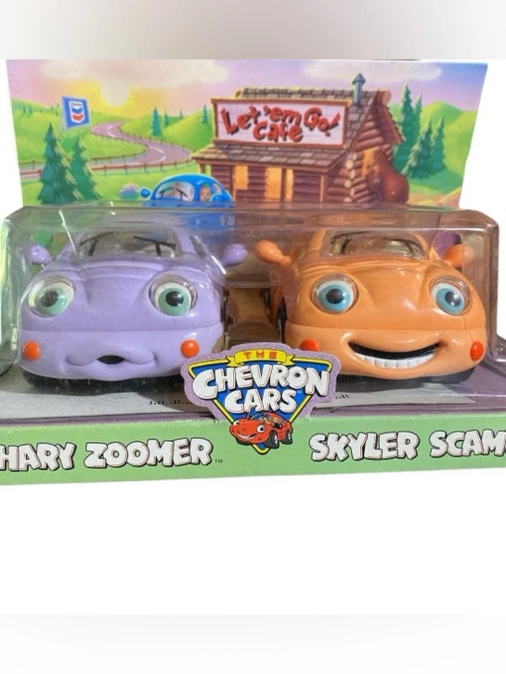 Vintage 1999 Chevron Cars collectible figures,  Zachary Zoomer & Skyler Scamper